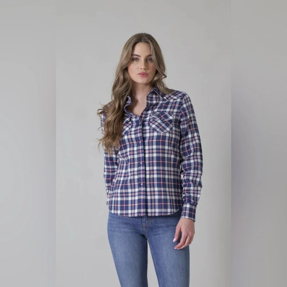 NWT Kimes Ranch Women’s San Mateo Blue Flannel Plaid w/Pearl Snaps in XXL - Picture 2 of 8